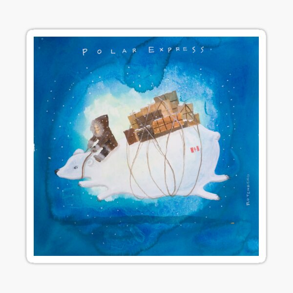 Item preview, Big Polar Bear delivers gift packages like a Courier - Painting by Lisa Rotenberg designed and sold by Lisa Rotenberg.