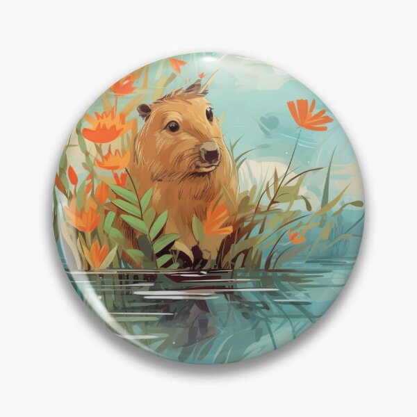 Item preview, Cute capybaras at the river and flowers designed and sold by pamelawille.
