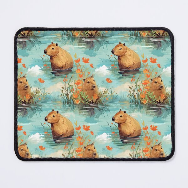 Item preview, Cute capybaras at the river and flowers designed and sold by pamelawille.