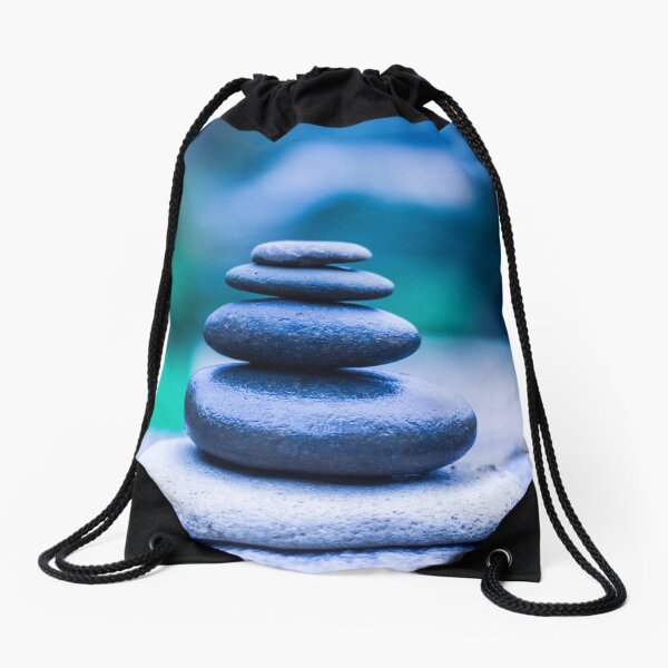 Zen stones blue Drawstring Bag