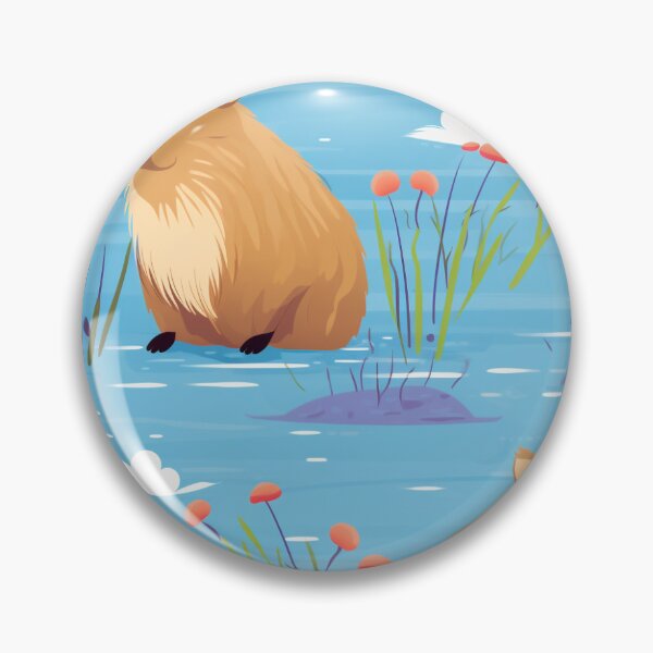 Item preview, Cute capybaras at the river and flowers designed and sold by pamelawille.