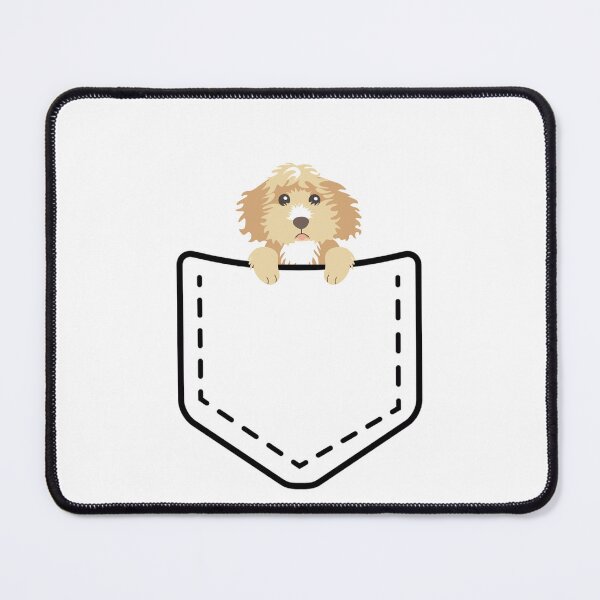 Item preview, labradoodle puppy peeking from fake pocket designed and sold by PERsonalthreads.