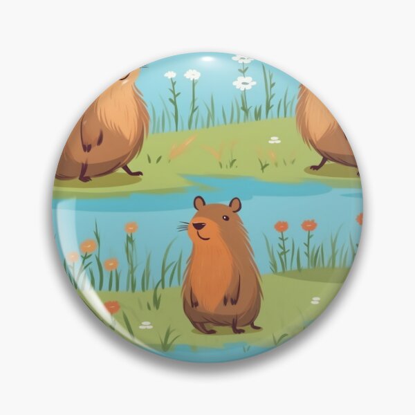 Item preview, Cute capybaras at the river and flowers designed and sold by pamelawille.