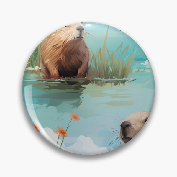 Item preview, Cute capybaras at the river and flowers designed and sold by pamelawille.