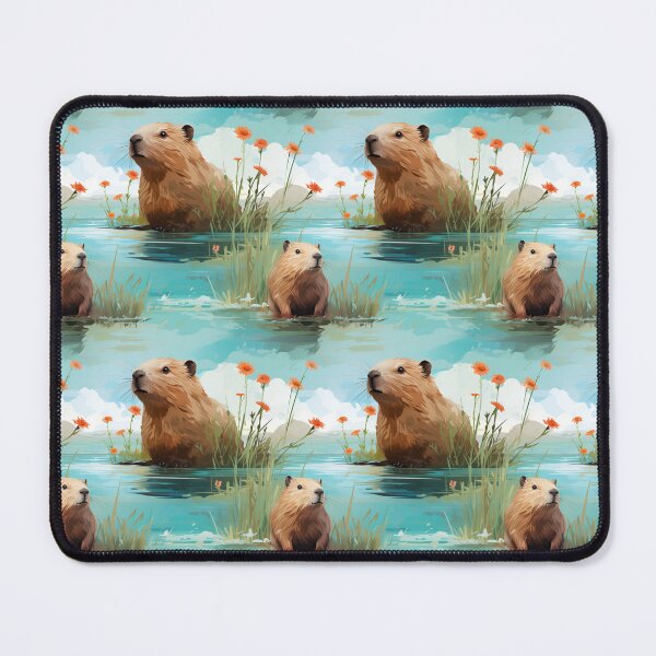 Item preview, Cute capybaras at the river and flowers designed and sold by pamelawille.