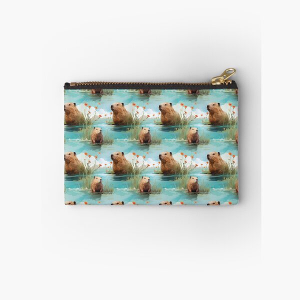 Item preview, Cute capybaras at the river and flowers designed and sold by pamelawille.