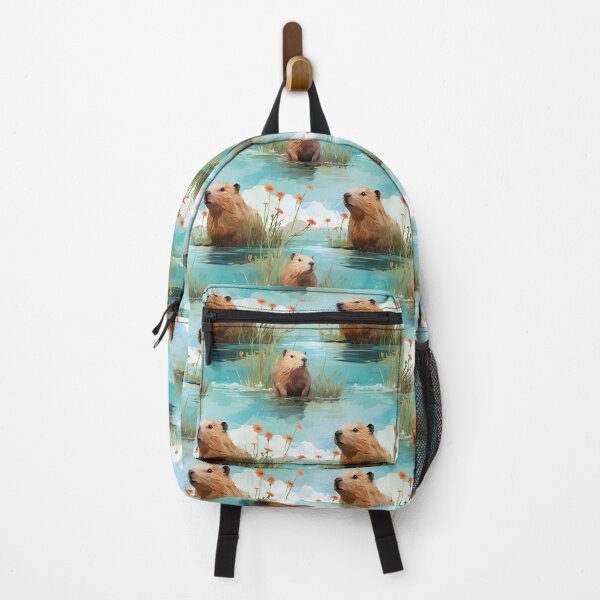 Item preview, Cute capybaras at the river and flowers designed and sold by pamelawille.