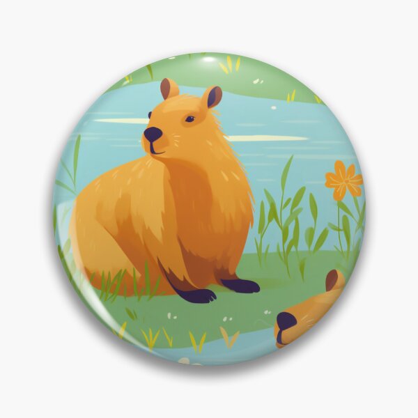 Item preview, Cute capybaras at the river and flowers designed and sold by pamelawille.