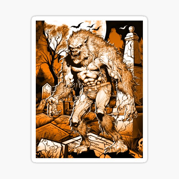 Old School Werewolf in a Graveyard Sticker