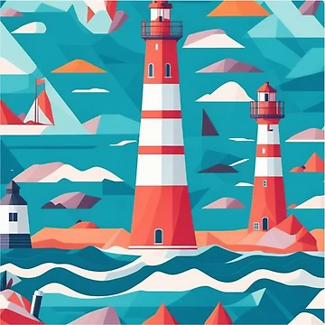 Artwork thumbnail, Simple Colorful Lighthouse Pattern Design Print by randomtdesigns