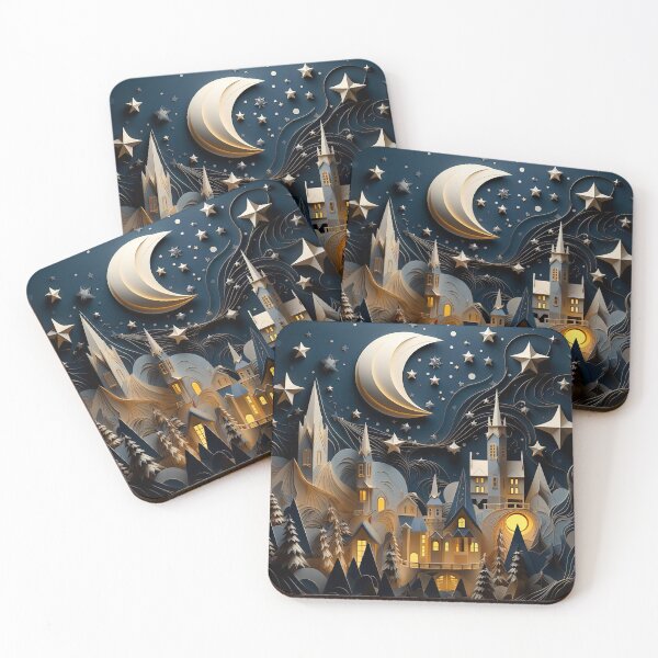 Item preview, 3d Winter scene Christmas town at night  designed and sold by Inktown.