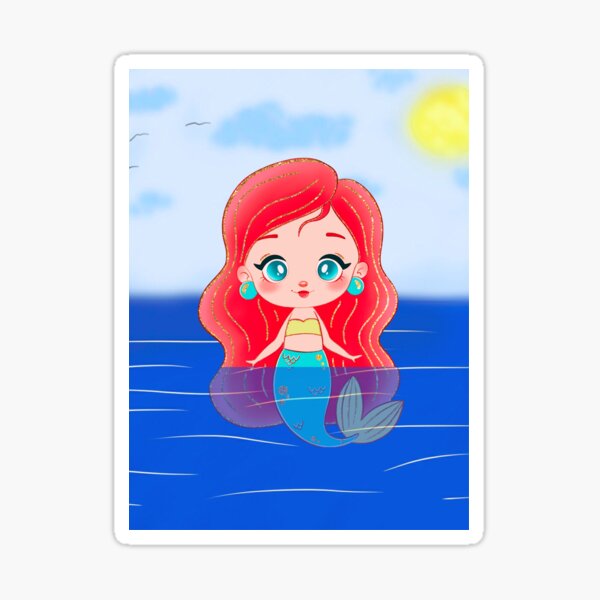 Happy little mermaid in a blue ocean on a sunny day. Sticker