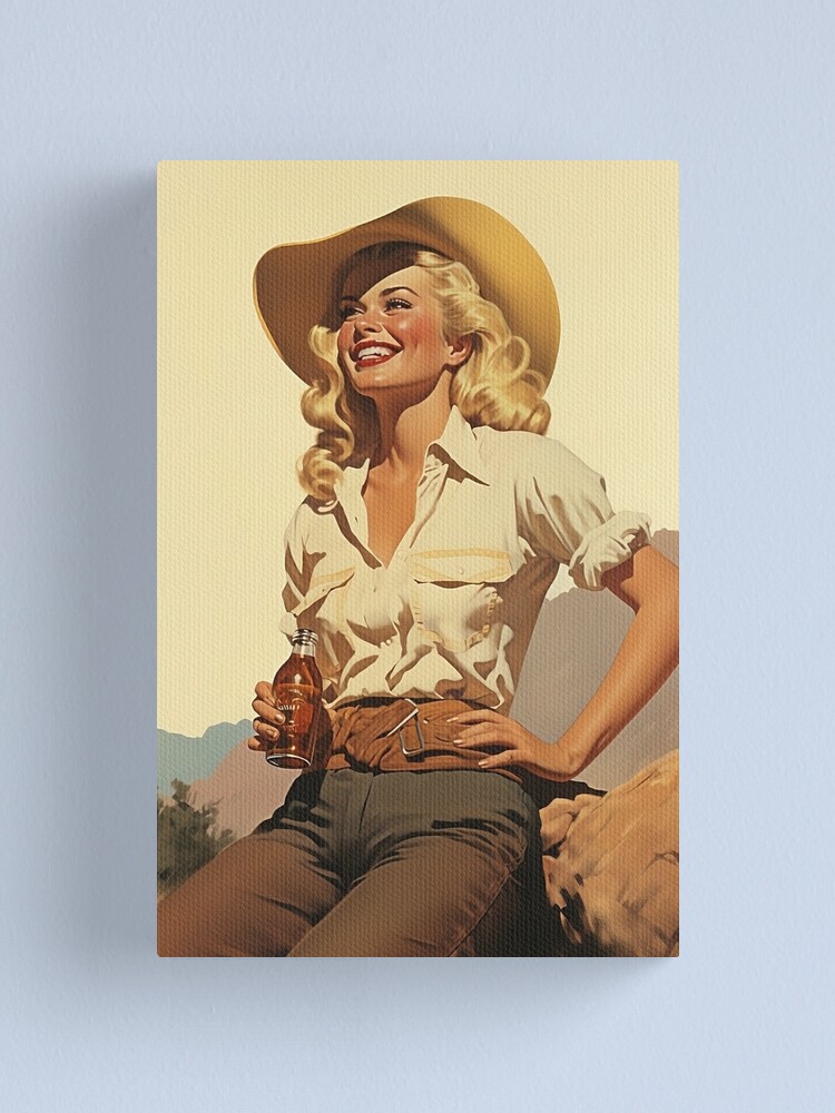Vintage Illustration Western Woman Coastal Cowgirl Dorm Art