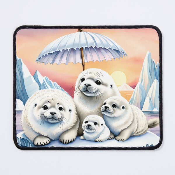 Item preview, Seal Family shielding from the Sun with a Parasol due to Climate Change designed and sold by DreamyEscapism.