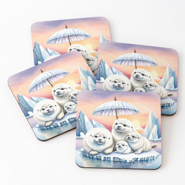 Item preview, Seal Family shielding from the Sun with a Parasol due to Climate Change designed and sold by DreamyEscapism.