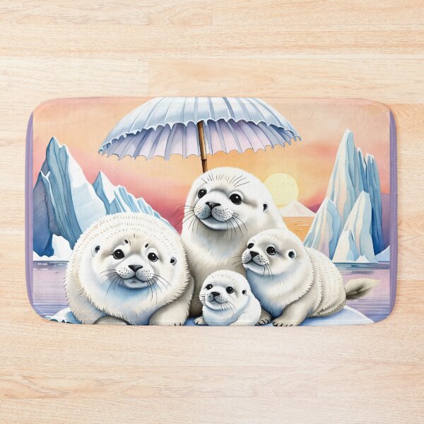 Item preview, Seal Family shielding from the Sun with a Parasol due to Climate Change designed and sold by DreamyEscapism.
