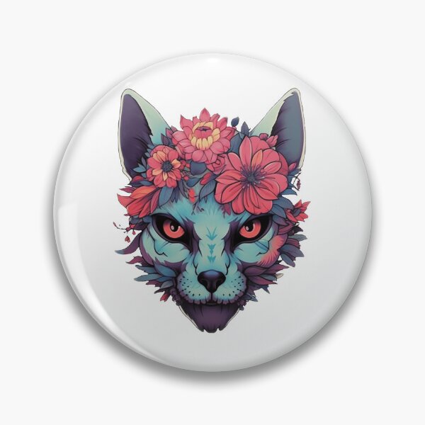 Aperçu de l'œuvre Crâne de chat avec des fleurs créée et vendue par ThatThereShop.
