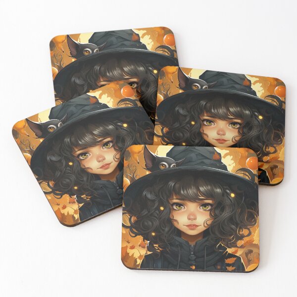 Item preview, Young Girl Witch Creepy Black Cat Creepy Spooky Halloween designed and sold by NearlyNow.