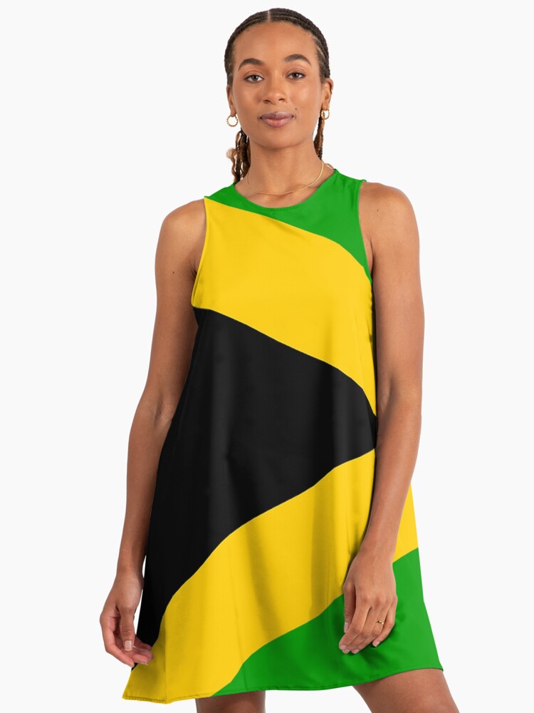 Half Cut Jamaican Flag Jamaican A-Line Dress Half Cut Jamaican Flag Jamaican A-Line Dress