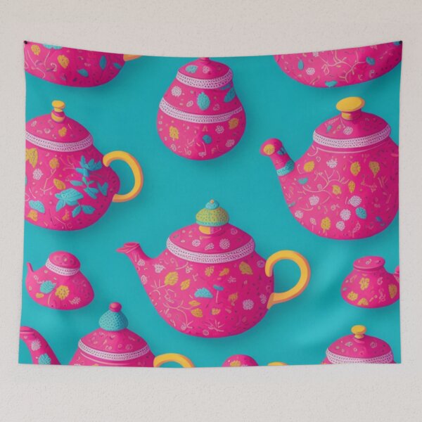 Item preview, Colorful Pink Teapot Pattern Design Print designed and sold by randomtdesigns.