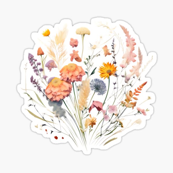 Dried Flowers Design no.2, Boho Style, Pressed Flowers, Wild Flowers,  Vintage Look, Top Floral, Flower Power Sticker for Sale by KumbayArt