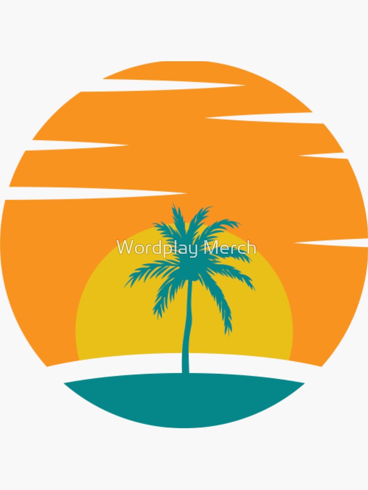 Palm tree mountain view sunset art, Vibrant sunset Palm Tree Art Sticker  for Sale by AILaboratory21