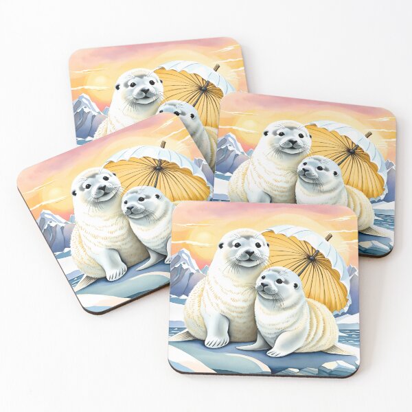 Item preview, Seal Couple shielding from the Sun with a Parasol due to Global Warming designed and sold by DreamyEscapism.