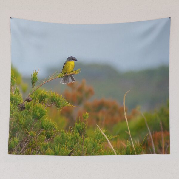 Item preview, Eastern Yellow Robin overlooking Victorian heathland designed and sold by GiantPaul.