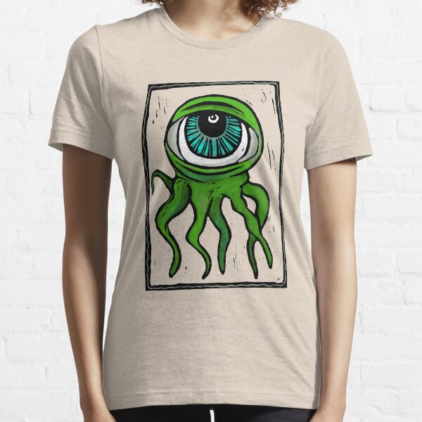Grünes Holzschnitt-Augapfel-Kraken-Monster Essential T-Shirt