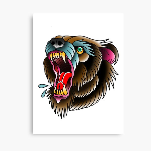 Chest Modern Traditional Style Color Roaring Devil Bear Tattoo Pattern