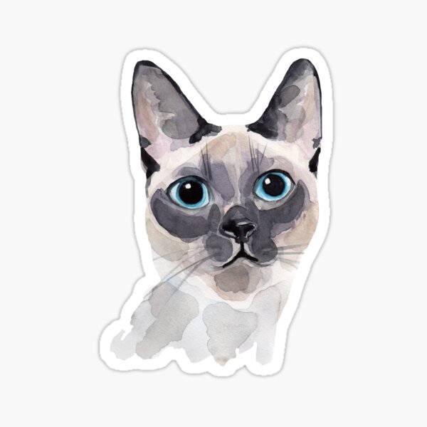 Item preview, watercolor Siamese cat with blue eyes designed and sold by VeraVero.