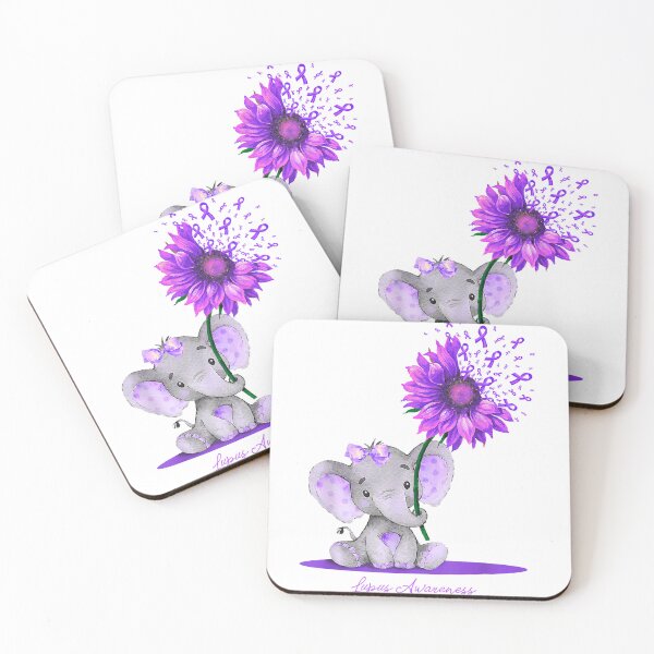 Item preview, LUPUS AWARENESS Cute Elephant Sunflower Purple Ribbon Gift  designed and sold by RachelHanover.