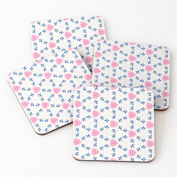 Item preview, Blue Leaf Pink Flower Pattern designed and sold by artbibun.