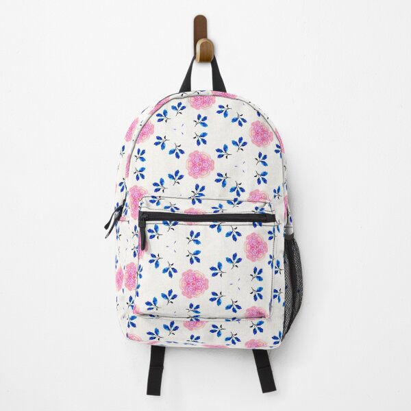 Item preview, Blue Leaf Pink Flower Pattern designed and sold by artbibun.