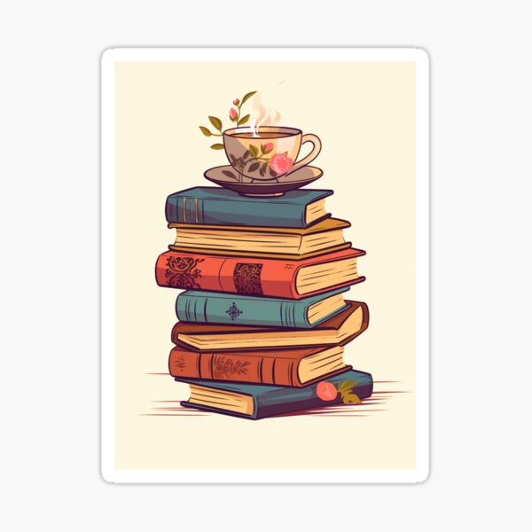 Book Stack With Tea Sticker, Vintage Book Sticker, Tea Sticker