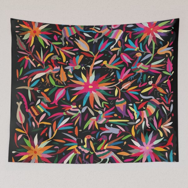 Item preview, Otomí Mexican multicolor embroidery colorful traditional print flowers and animals interior design designed and sold by T-Mex.