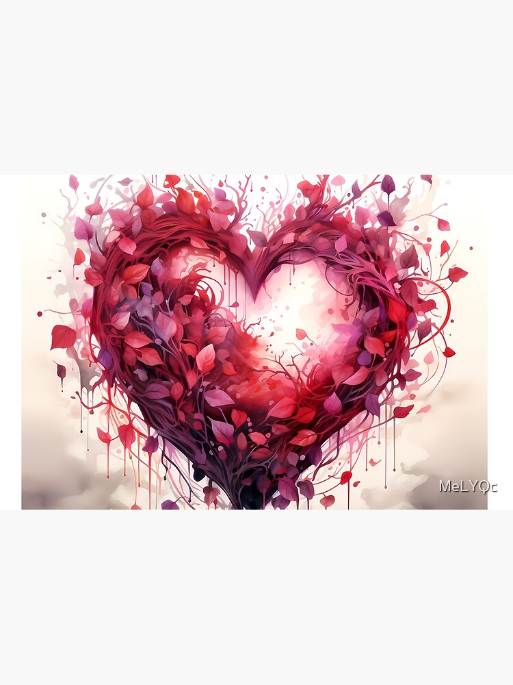 Aperçu 2 sur 2. Skin adhésive d'ordinateur avec l'œuvre Symbole d'amour : Cœur délicatement enveloppé de feuillage rouge et rose créée et vendue par MeLYQc.