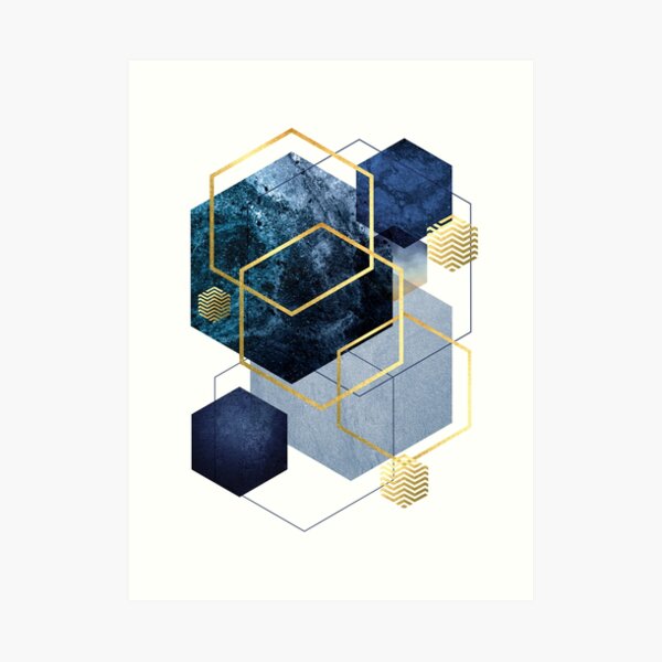 Marine und Gold Geo Kunstdruck