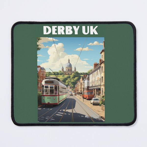 Item preview, Derby UK travel poster in the style of 50s screen print travel posters designed and sold by windmildesigner.