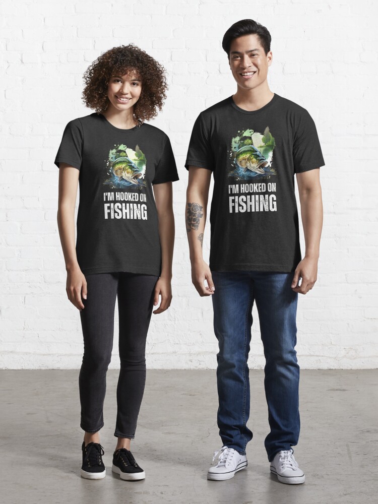Womens FUNNY FISHING SHIRT. I'M HOOKED. FISHING HOOK, LURE. V-Neck T-Shirt