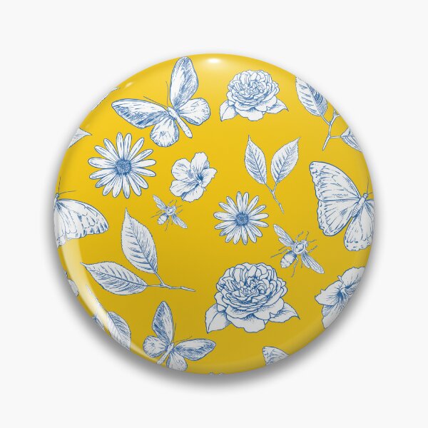 Item preview, vintage blue and yellow flowers designed and sold by pineapplearti.