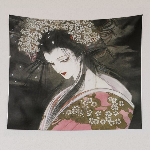 Item preview, yoshitaka amano - flower girl gesha Poster designed and sold by johndisney.