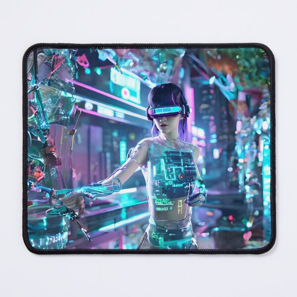 Item preview, Cyberpunk cyborg girl with virtual reality goggles designed and sold by ArthurVandelay.