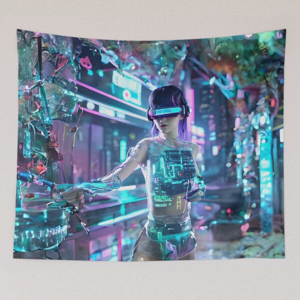 Item preview, Cyberpunk cyborg girl with virtual reality goggles designed and sold by ArthurVandelay.