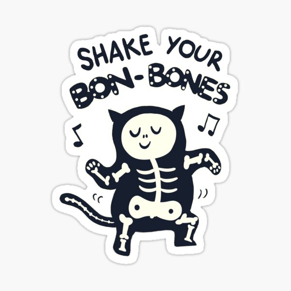 Fun Halloween Black Cat Monster Skeleton Sticker
