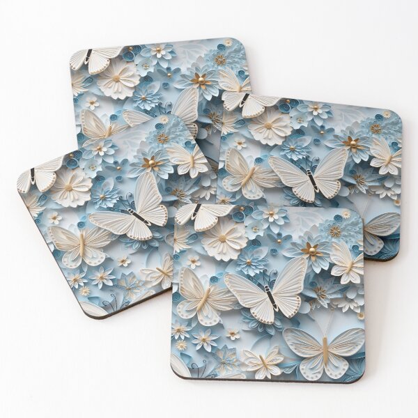 Artikelvorschau, Illustration von Schmetterlingen und Blumen im Quilled-Papierkunststil entworfen und verkauft von ENTERBOX.