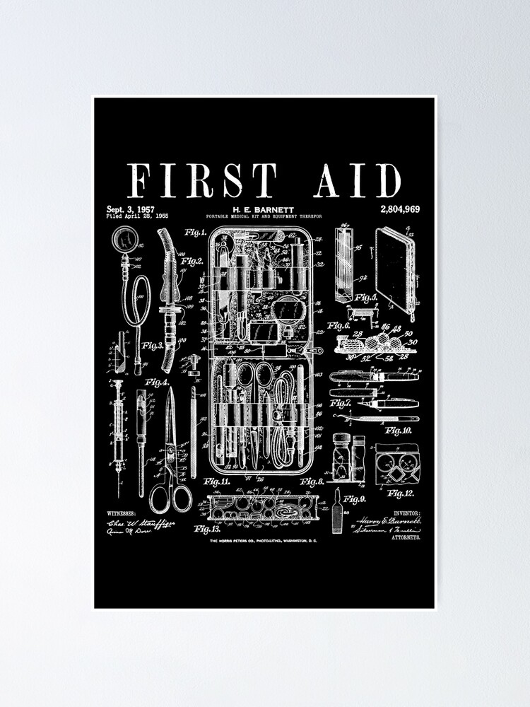 Nurse Doctor Medical First Aid Kit Vintage Patent Print Poster