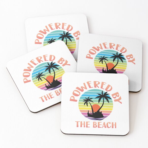 Item preview, Impulsado por la playa, con un colorido fondo circular de estilo retro y una hermosa puesta de sol con la silueta de dos palmeras designed and sold by Martapp.