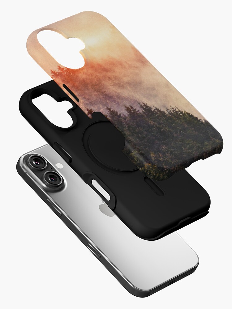 Aperçu 2 sur 4. Coque iPhone avec l'œuvre In My Other World // Sunrise In A Romantic Misty Foggy Autumn Fairytale Wilderness Forest With Trees Covered In Fog And Sunlight créée et vendue par tekay.