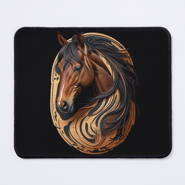 Artikelvorschau, Majestic Bay: Goldener Hintergrund Bay Horse Head Logo Kunstdruck entworfen und verkauft von Artforhorse.